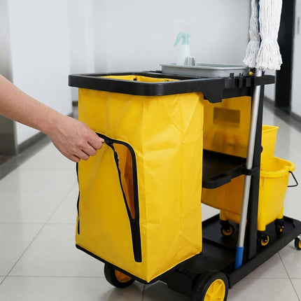 3-Shelf Cleaning Trolley with Bin Bag, Black-Yellow