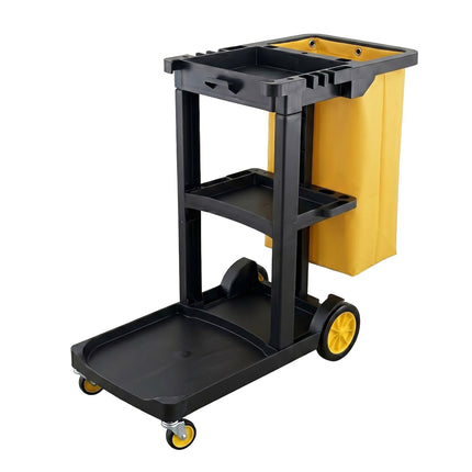 3-Shelf Cleaning Trolley with Bin Bag, Black-Yellow
