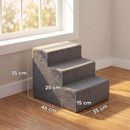 3-Step Dog Stairs for Small Dogs and Cats, Removable Cover, 35 cm, Dark Grey