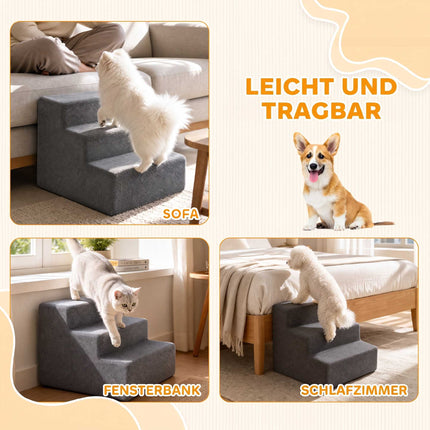 3-Step Dog Stairs for Small Dogs and Cats, Removable Cover, 35 cm, Dark Grey