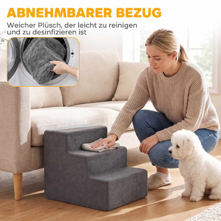 3-Step Dog Stairs for Small Dogs and Cats, Removable Cover, 35 cm, Dark Grey