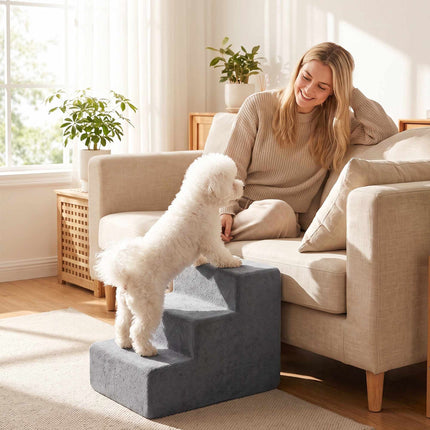 3-Step Dog Stairs for Small Dogs and Cats, Removable Cover, 35 cm, Dark Grey