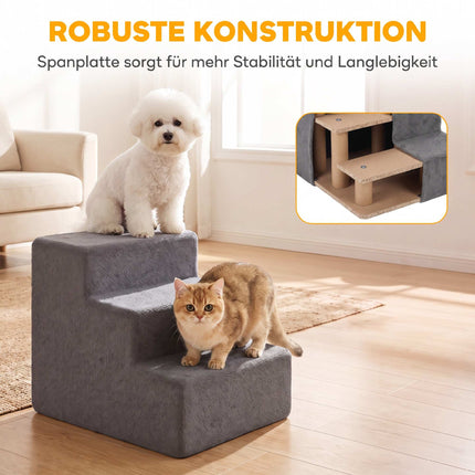 3-Step Dog Stairs for Small Dogs and Cats, Removable Cover, 35 cm, Dark Grey
