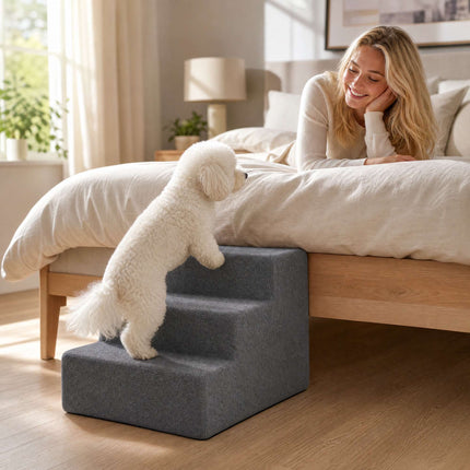3-Step Dog Stairs for Small Dogs and Cats, Removable Cover, 35 cm, Dark Grey