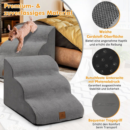 3stupňové pěnové schůdky pro psy, protiskluzové, nosnost 30kg, šedé