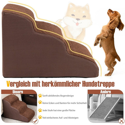 3-Stufen-Haustierrampe aus Schaumstoff, 58x42x40 cm, rutschfestes Wildleder