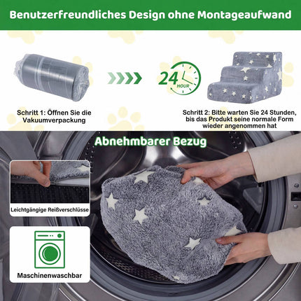 3-stufige Haustiertreppe aus Schaumstoff mit waschbarem Flanellbezug