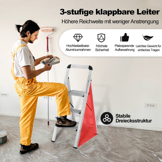 3-stufige Klappleiter aus Aluminium, rutschfest, tragbar