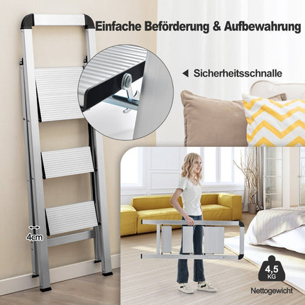 3-stufige Klappleiter aus Aluminium, rutschfest, tragbar