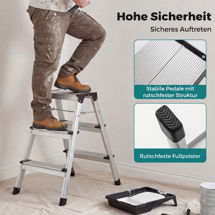 3-Step Folding Aluminum Ladder with Non-Slip Steps