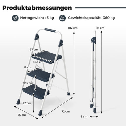 3-stufige Klappleiter mit Handlauf, 360 kg Tragkraft