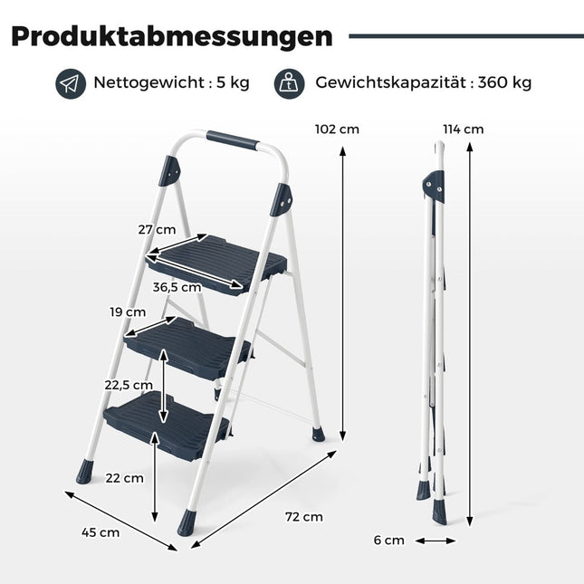 3-stufige Klappleiter mit Handlauf, 360 kg Tragkraft