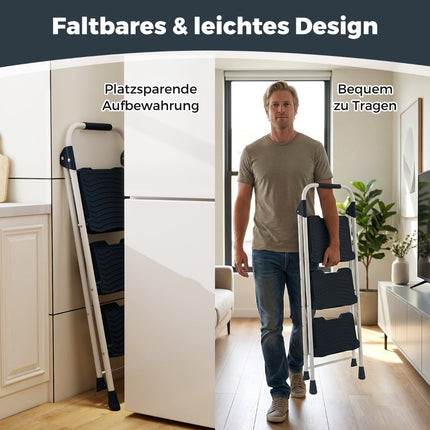 3-stufige Klappleiter mit Handlauf, 360 kg Tragkraft