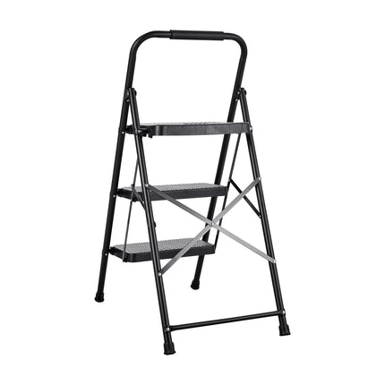 3-Step Folding Steel Ladder, Anti-Slip, 272 kg Capacity