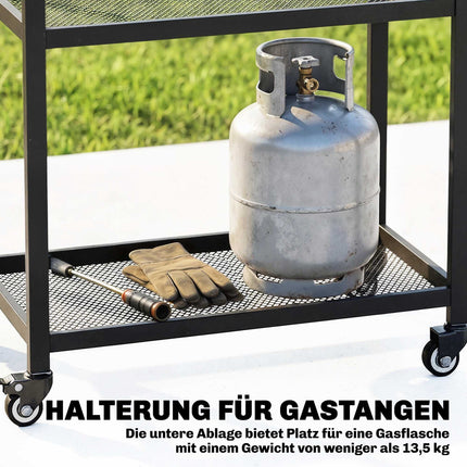 3-stöckiger Grillwagen mit verstellbaren Ablagen und Rollen