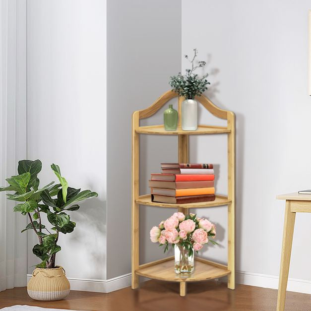 3-stöckiges Bambus-Eckregal, 86 cm, freistehend