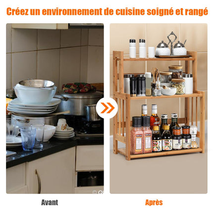 3-Tier Bamboo Spice Rack, Adjustable Shelves Organizer