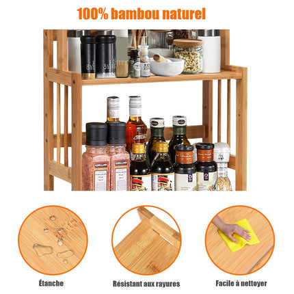 3-Tier Bamboo Spice Rack, Adjustable Shelves Organizer