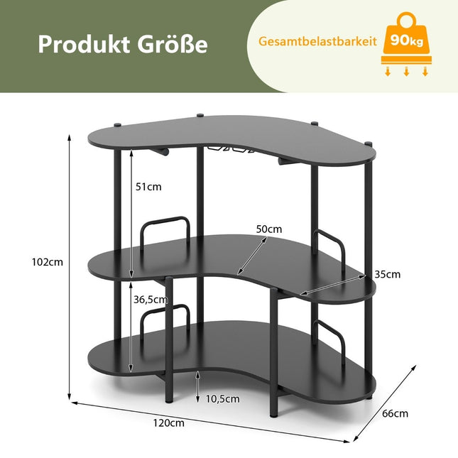 3-laags bartafel met glazenhouder en metalen frame