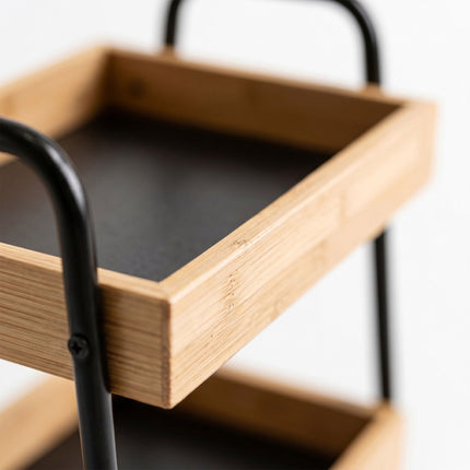 3-Tier Bathroom Trolley – Bamboo and Metal, Braked Wheels