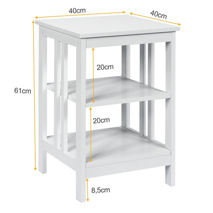 Table de chevet à 3 niveaux, table basse pour chambre à coucher, 40 x 40 x 61 cm, blanc