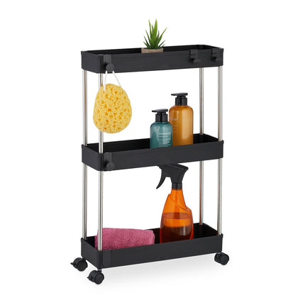 3-Tier Black Trolley with Wheels for Kitchen/Bathroom