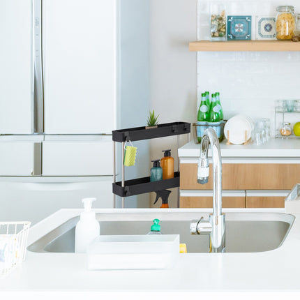 3-Tier Black Trolley with Wheels for Kitchen/Bathroom