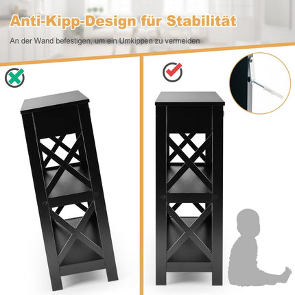 3-Tier Black Wood Console Table with Drawer, 100x30x80 cm