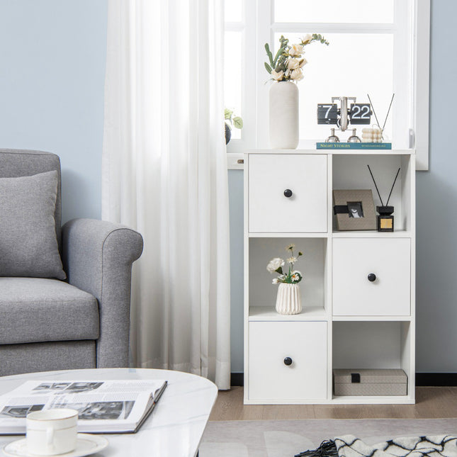 3-stöckiges Bücherregal, 3 Würfel, 3 Schubladen, Weiß