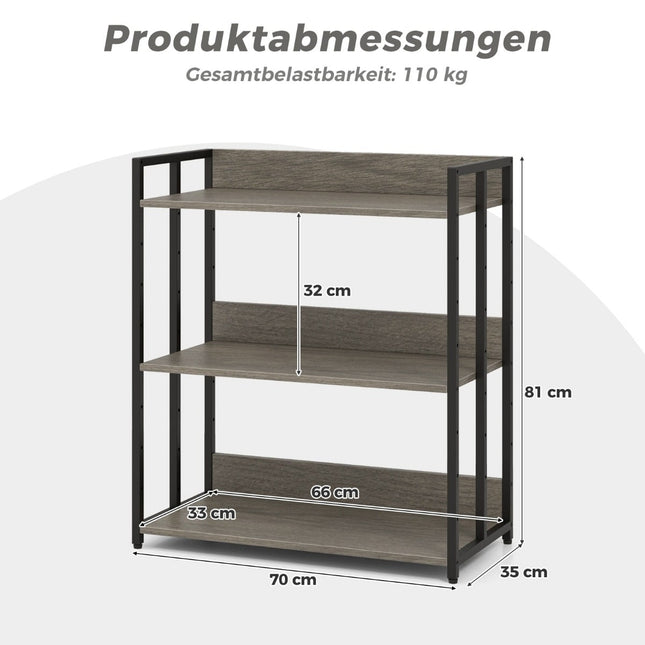 3-stöckiges Bücherregal, verstellbare Einlegeböden, Metallrahmen