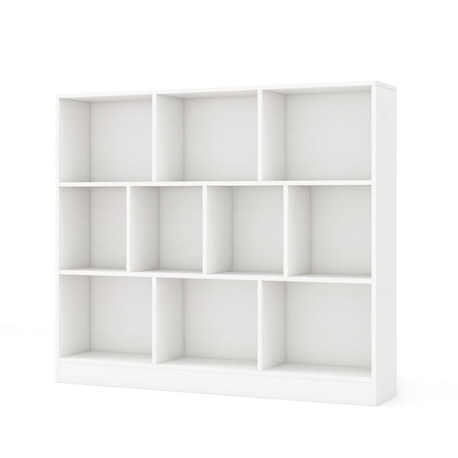 3-stöckiges Bücherregal mit 10 Fächern, Weiß, 120x24x104 cm