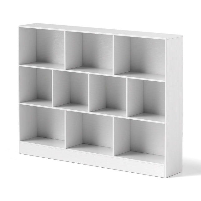 3-stöckiges Bücherregal mit 10 offenen Fächern, Weiß
