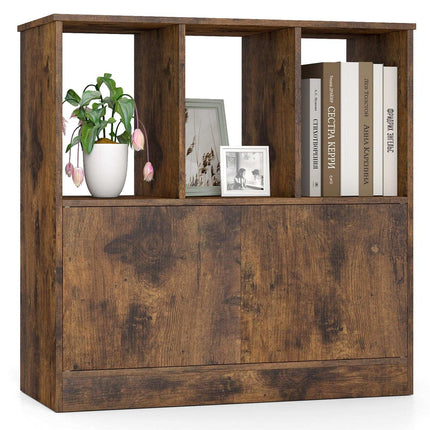3-Tier Bookshelf with Doors, Open & Closed Storage, Brown