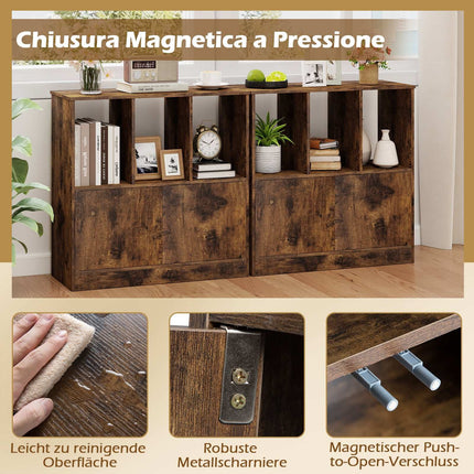 3-Tier Bookshelf with Doors, Open & Closed Storage, Brown