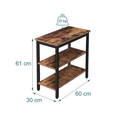 3-Tier Brown Side Table with Shelves, MDF & Metal