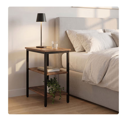 3-Tier Brown Side Table with Shelves, MDF & Metal