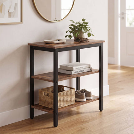 3-Tier Brown Side Table with Shelves, MDF & Metal