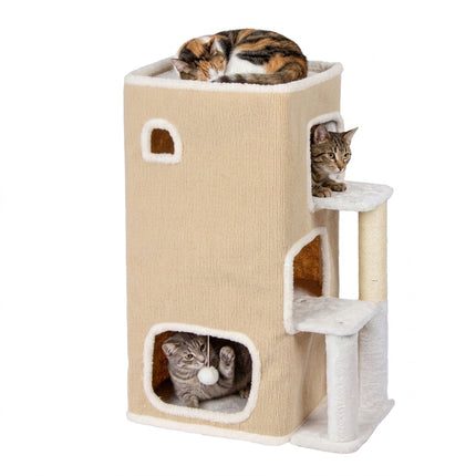 3-Tier Cat House with Sisal Post & Toy - Beige