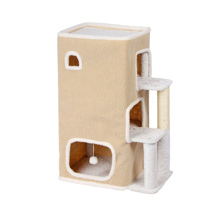 3-Tier Cat House with Sisal Post & Toy - Beige