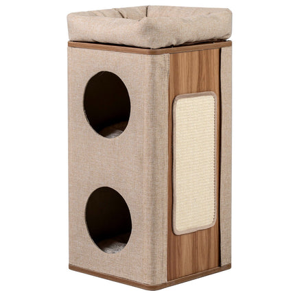 3-stufiger Katzenbaum mit Kratzbrett und Matten, Beige
