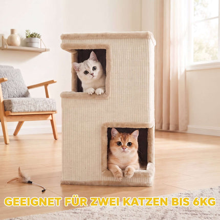 3-Tier Cat Tower with Sisal Scratch Surfaces, Beige