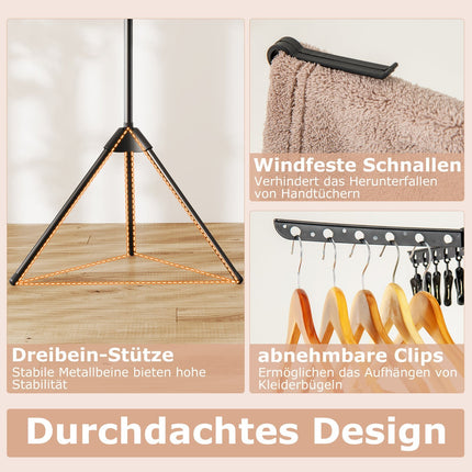 3-stöckiger, klappbarer Wäscheständer, 178 cm, Schwarz