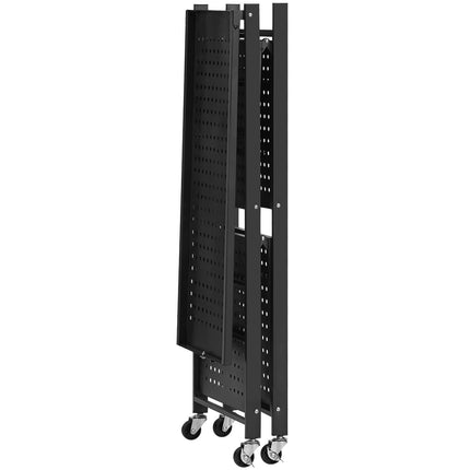 3-Tier Foldable Metal Storage Shelf, 28x13x36, Wheels and Hooks