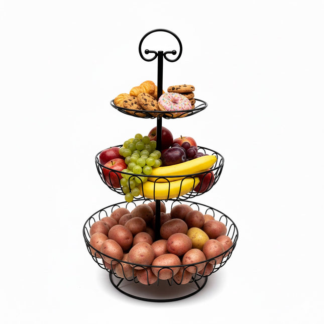 3-Tier Fruit Bowl, Round Wire Stand for Fresh Produce