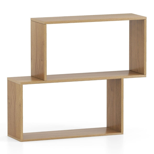 Geometrisches 3-stöckiges Standregal aus Holz, Natur