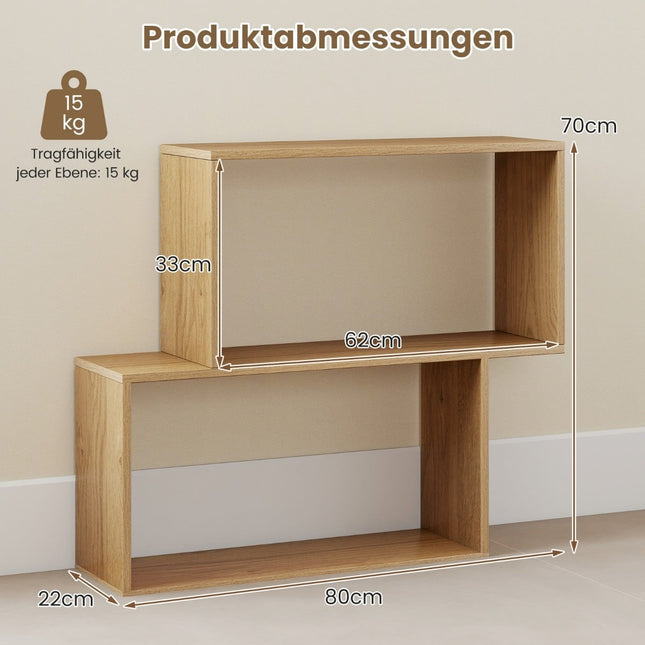 Geometrisches 3-stöckiges Standregal aus Holz, Natur