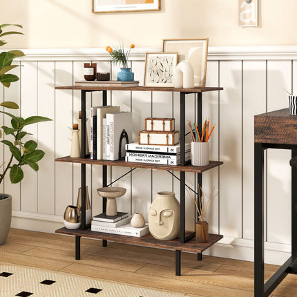 3-Tier Industrial Bookshelf, Metal Frame, Rustic Brown