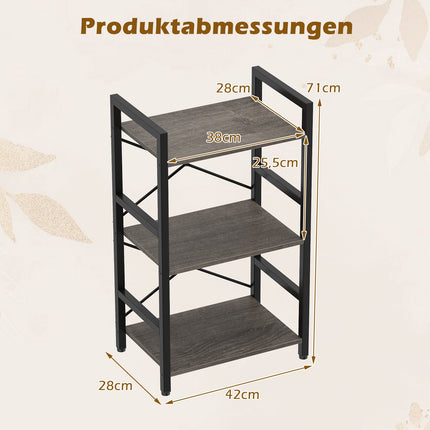 3-Tier Industrial Shelf with Metal Frame, Rustic Gray