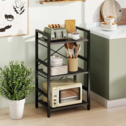 3-Tier Industrial Shelf with Metal Frame, Rustic Gray