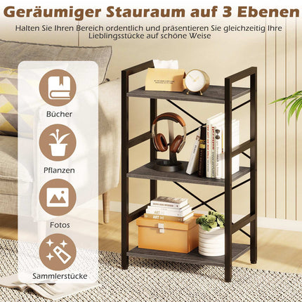 3-Tier Industrial Shelf with Metal Frame, Rustic Gray